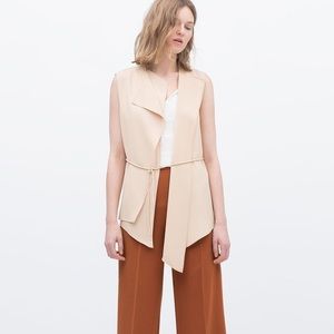 Zara Beige Drapey Asymmetrical Vest with Belt M